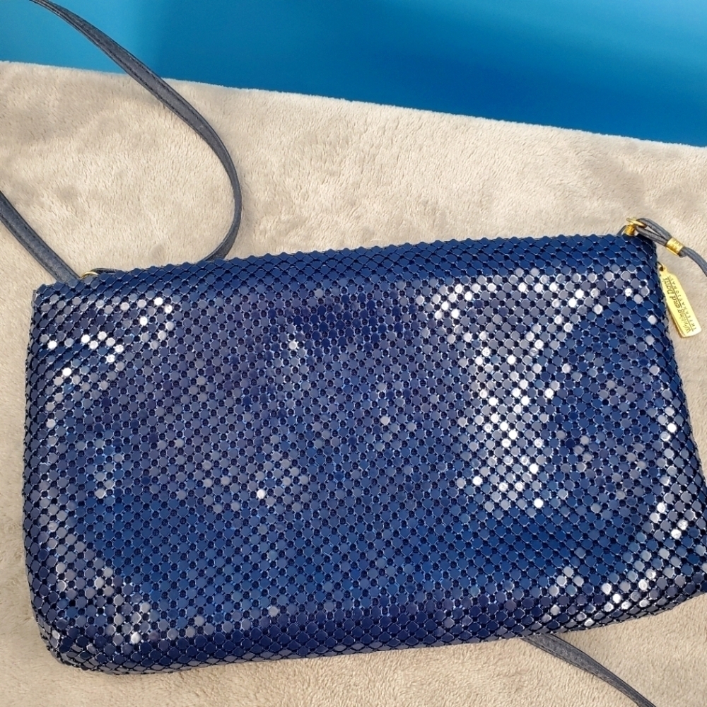 Whiting and Davis navy blue mesh handbag